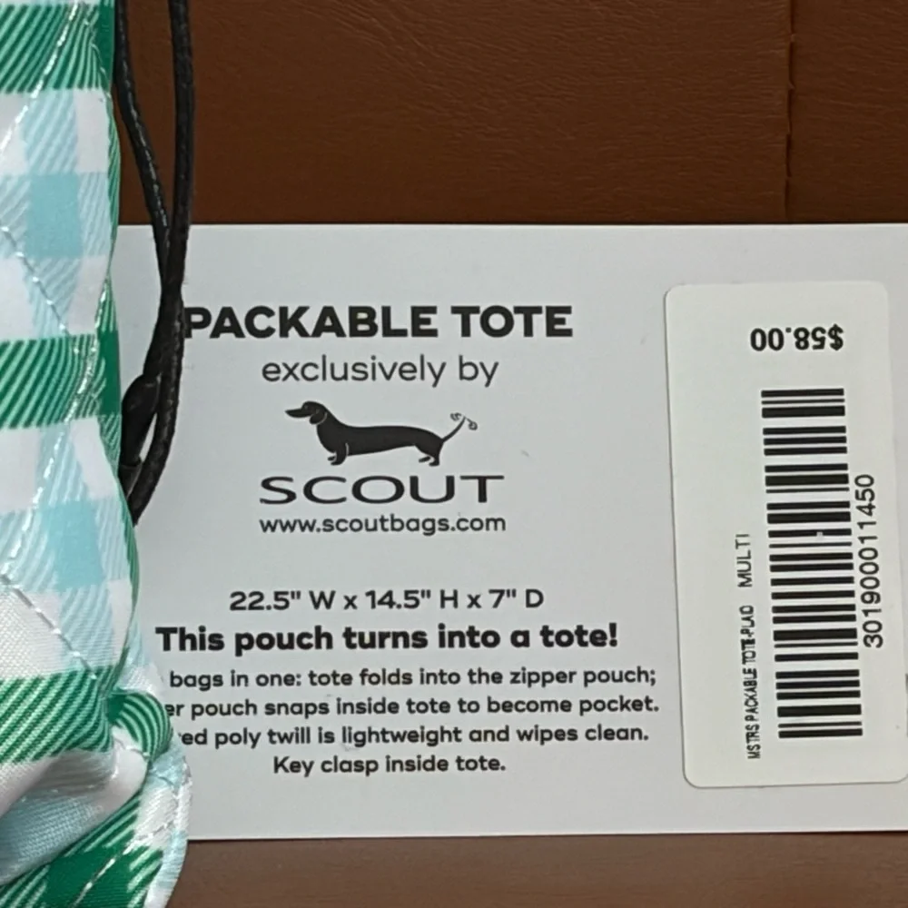 Masters Green and White Plaid Large Tote Bag - Picture 4 of 5